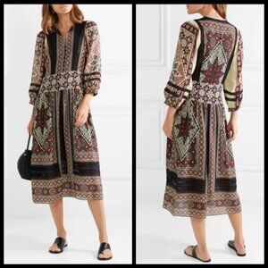 💕SEA NEW YORK💕 Ezri Crochet-trimmed Printed Crepe De Chine Dress Boho Size 0